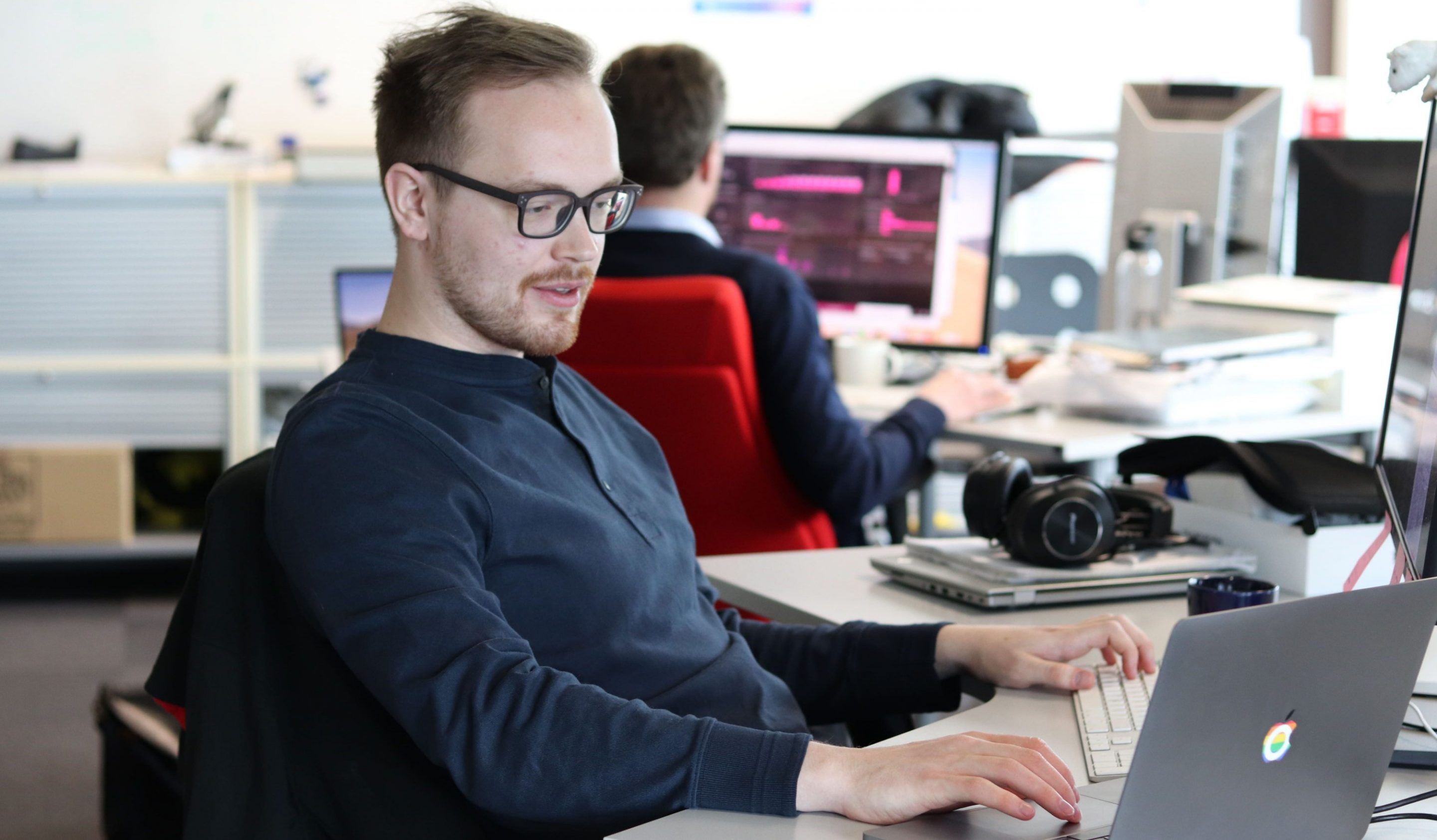 Akseli monitoring his computer