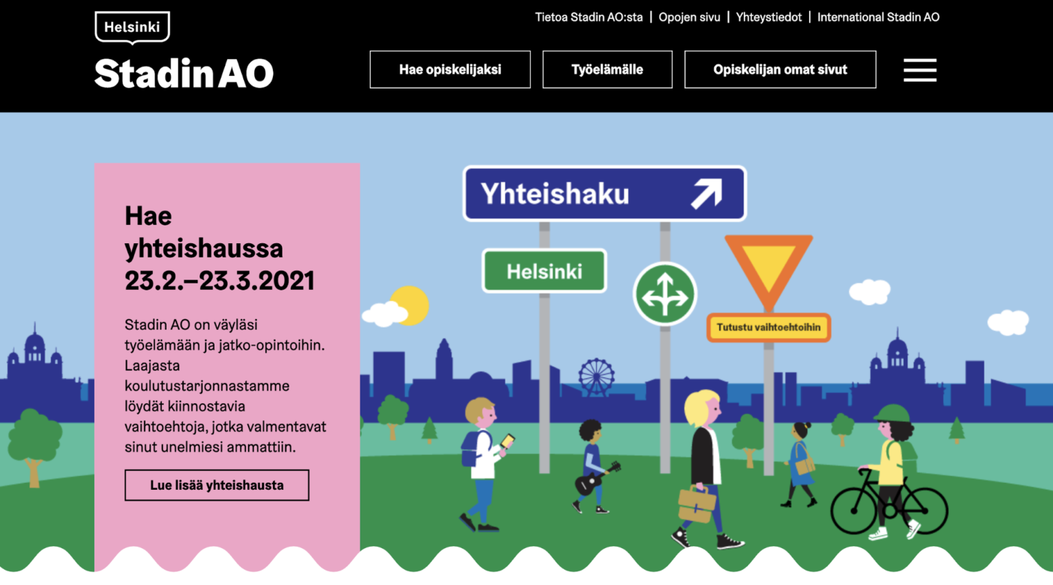 Stadin AO verkkosivuston etusivu.