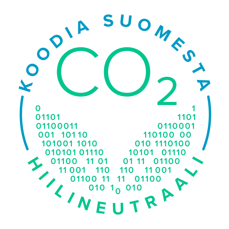 Koodia Suomesta hiilineutraaliusmerkki.